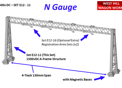E12-11 - N-Gauge OHLE - 1500vDC - A-Frame Structure Kit for 4-Track (130mm Span)
