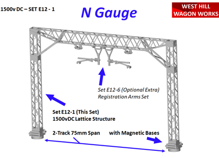 E12-1 - N-Gauge OHLE - 1500vDC - Lattice Structure Kit for 2-Track (75mm Span)