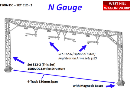 E12-2 - N-Gauge OHLE - 1500vDC - Lattice Structure Kit for 4-Track (130mm Span)