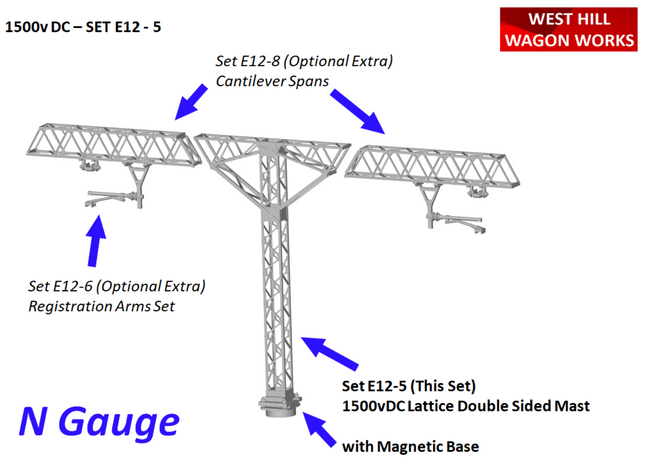 E12-5 - N-Gauge OHLE - 1500vDC - Lattice Double Sided Mast