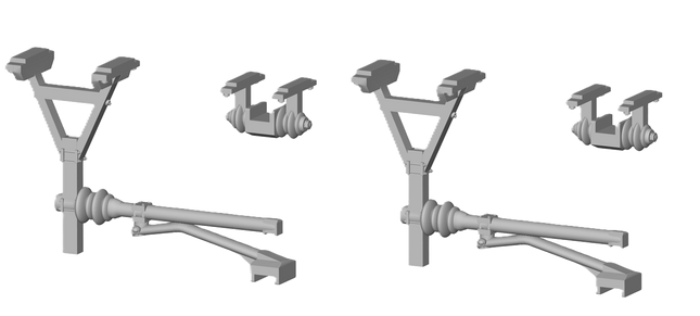 E12-6 - N-Gauge OHLE - 1500vDC Registration Arms and Catenary Wire Supports Kit for Lattice Structures