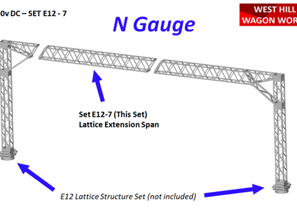 E12-7 - N-Gauge OHLE - 1500vDC 60mm Span Extensions (Pack of 2) for Lattice Structures