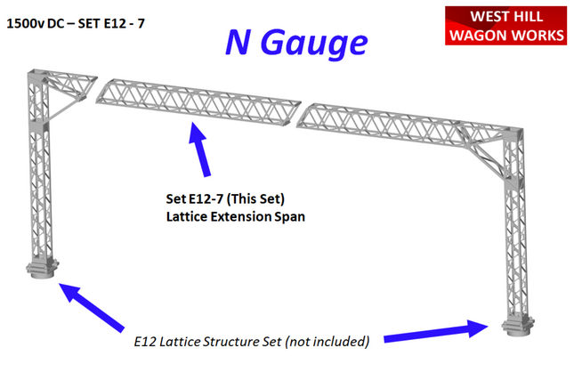 E12-7 - N-Gauge OHLE - 1500vDC 60mm Span Extensions (Pack of 2) for Lattice Structures