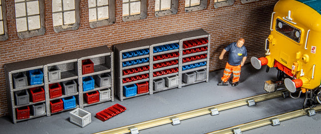 Workshop Shelving with Euro and Tote Storage Containers - OO Gauge