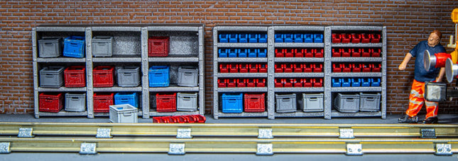 Workshop Shelving with Euro and Tote Storage Containers - OO Gauge
