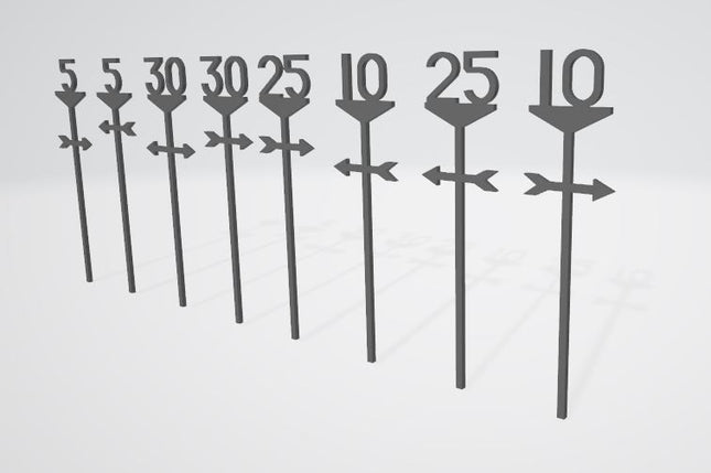 BR Speed Restriction Signs (5 to 30 mile/h) - O Gauge (Pack of 8)