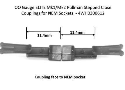 Hunt Magnetic Couplings ELITE - Mk1/Mk2/Pullman Stepped Close Coupling - Couplings for NEM Sockets - OO Gauge