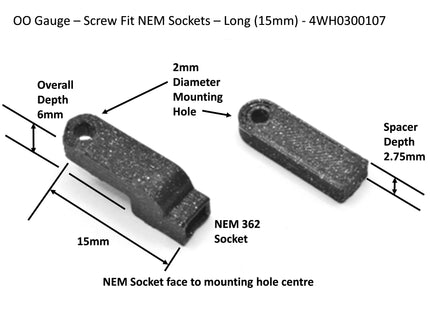 Screw Fit NEM Sockets - Long (15mm) - OO Gauge (Pack of 10)