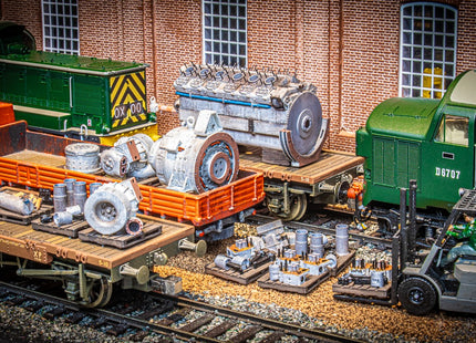 Class 37 Engine Parts, including Engine Block, Generator and 10 Pallets with parts - OO Gauge
