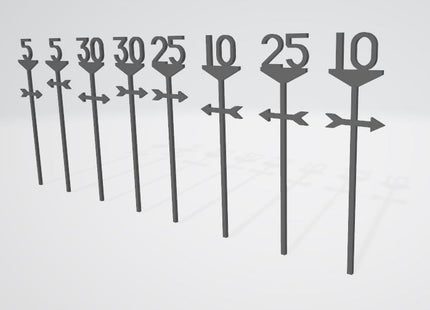 BR Speed Restriction Signs (Low Speed - 5 to 30 mile/h) - OO Gauge (Pack of 8)