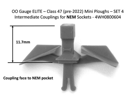 Hunt Magnetic Intermediate Couplings ELITE - Snow Ploughs for Bachmann Class 47 (pre-2022) - OO Gauge (1 Pair) - Unpainted (MP4)