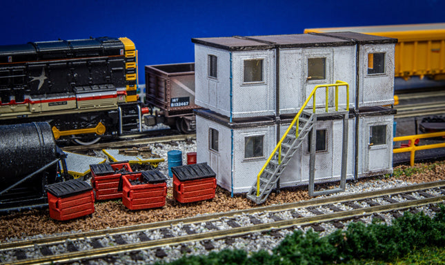 Portable Modular Stackable Buildings - Pack of 2 with Access Steps (N Gauge)