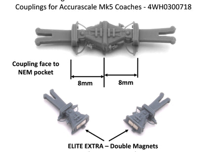 Hunt Magnetic Couplings - 'ELITE-EXTRA' Dellner Couplings for Accurascale Mk5 Coaches (10 Pairs)
