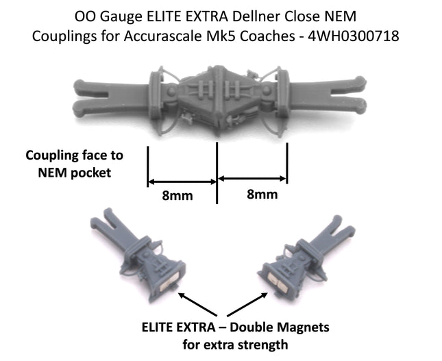 Hunt Magnetic Couplings - 'ELITE-EXTRA' Dellner Couplings for Accurascale Mk5 Coaches (10 Pairs)