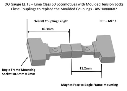 Hunt Magnetic Couplings ELITE - Close Couplings for a Lima Class 50 with Moulded Couplings (1 Pair) - OO Gauge (MC11)