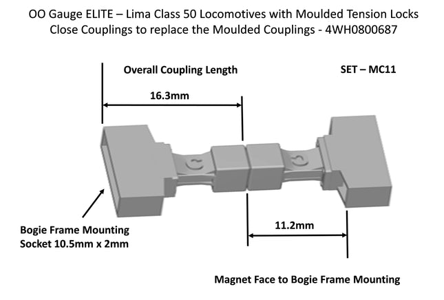 Hunt Magnetic Couplings ELITE - Close Couplings for a Lima Class 50 with Moulded Couplings (1 Pair) - OO Gauge (MC11)