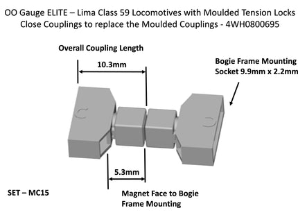 Hunt Magnetic Couplings ELITE - Close Couplings for a Lima Class 59 with Moulded Couplings (1 Pair) - OO Gauge (MC15)