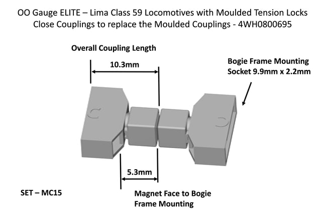 Hunt Magnetic Couplings ELITE - Close Couplings for a Lima Class 59 with Moulded Couplings (1 Pair) - OO Gauge (MC15)