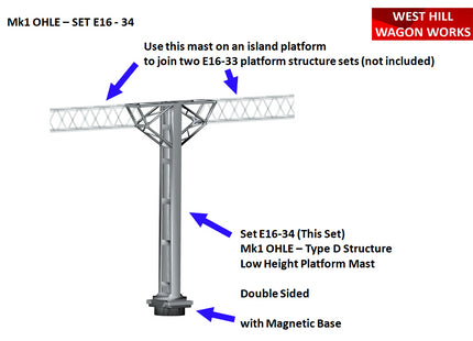 E16-34 - Mk1 OHLE Type D Platform Mast Kit - 1 Double Sided Low Mast (OO Gauge)