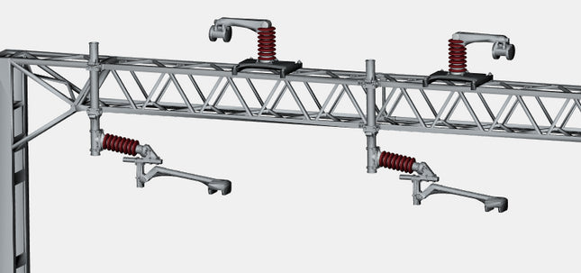 E16-36 - Mk1 OHLE Type D Registration Arms and Catenary Wire Supports Kit for Type D Structures (OO Gauge)