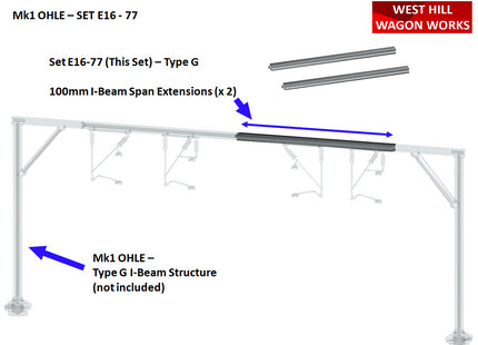 E16-77 - Mk1 OHLE 100mm Span Extensions for Type G I-Beam Structures (OO Gauge)