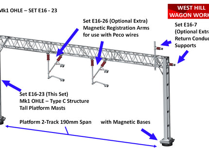 E16-23 - Mk1 OHLE Type C Platform Structure Kit - 2 Tall Masts with 2-Track 190mm Span (OO Gauge)
