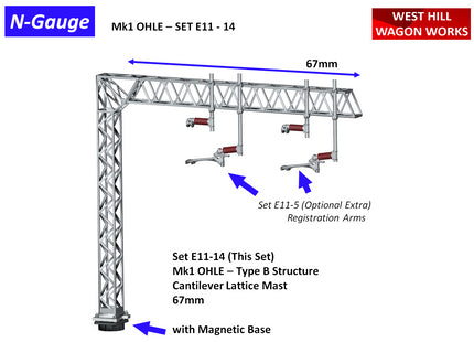 E11-14 - N-Gauge OHLE - Mk1 - Type B Lattice Cantilever Mast 67mm