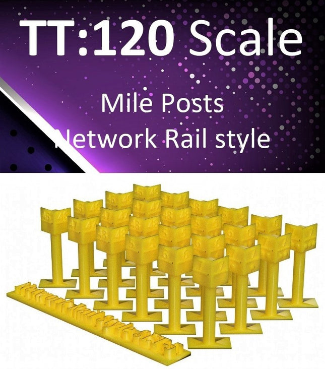 Mile posts - BR / Network Rail style - TT:120 Scale (Pack of 24)