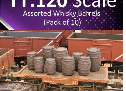 Assorted Whisky Barrels - TT:120 Scale (Pack of 10)