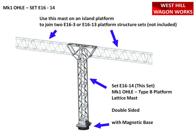 E16-14 - Mk1 OHLE Type B Platform Mast Kit - 1 Double Sided Lattice Mast (OO Gauge)