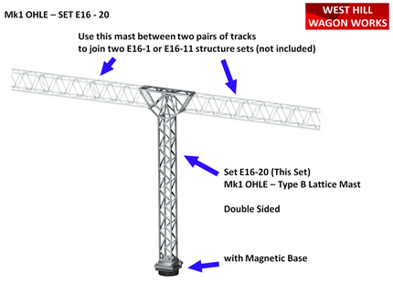 E16-20 - Mk1 OHLE Type B Mast Kit - 1 Double Sided Lattice Mast (OO Gauge)