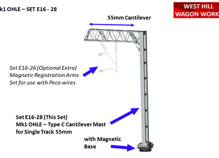 E16-28 - Mk1 OHLE Type C Structure Kit - Cantilever Tall Mast for Single Track (OO Gauge)