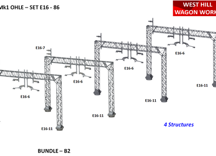 E16-86 - Mk1 OHLE Type B Bundle Pack B2 - Four x 2-Track Lattice Structure Kits (OO Gauge)