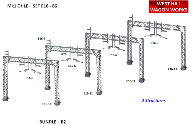 E16-86 - Mk1 OHLE Type B Bundle Pack B2 - Four x 2-Track Lattice Structure Kits (OO Gauge)