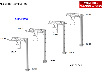 E16-90 - Mk1 OHLE Type C Bundle Pack C1 - Four x Single Track Cantilever Structure Kits (OO Gauge)