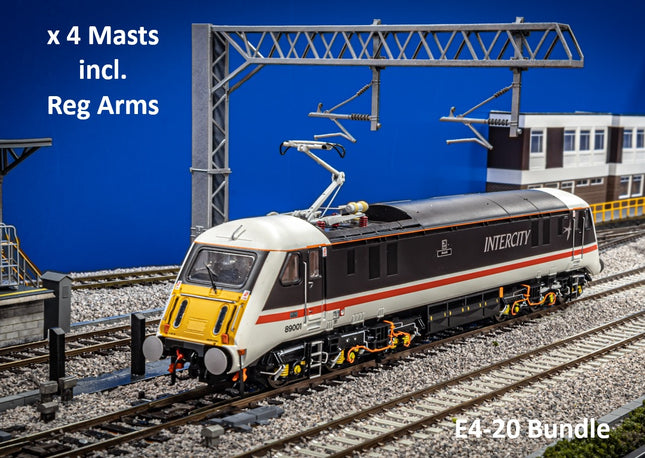 E4-20 SERIES 2 - Two Track Cantilever Bundle Pack of 4 Masts (100mm) incl. Reg Arms - OO Gauge OHLE Kit E4A