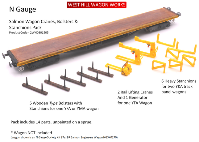 N Gauge Salmon Wagon Cranes, Bolsters and Stanchions Pack for up to 3 Wagons