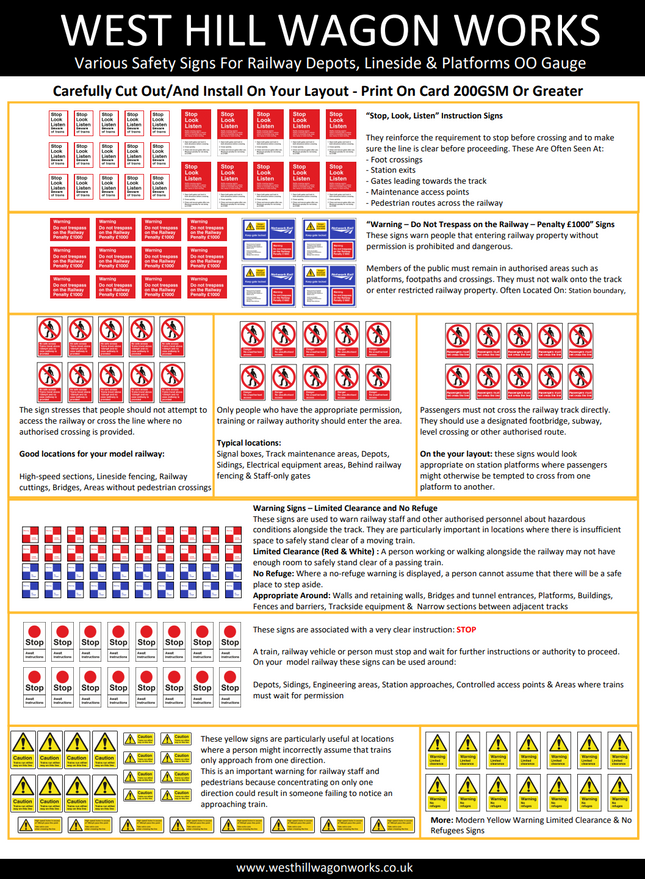 Various Safety Signs For Railway Depots, Lineside & Platforms OO Gauge - Free Download