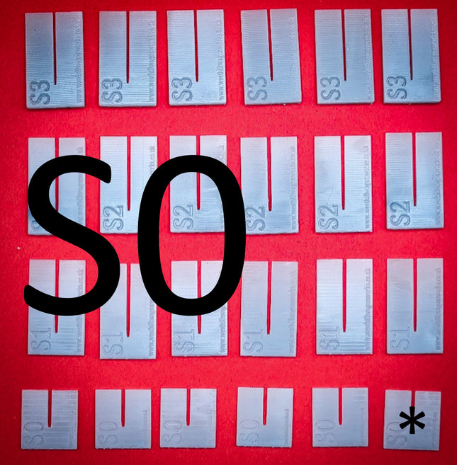 S0 - 0.75mm Super Elevation Wedges - OO Gauge Code 75/100 (Pack of 6 wedges)